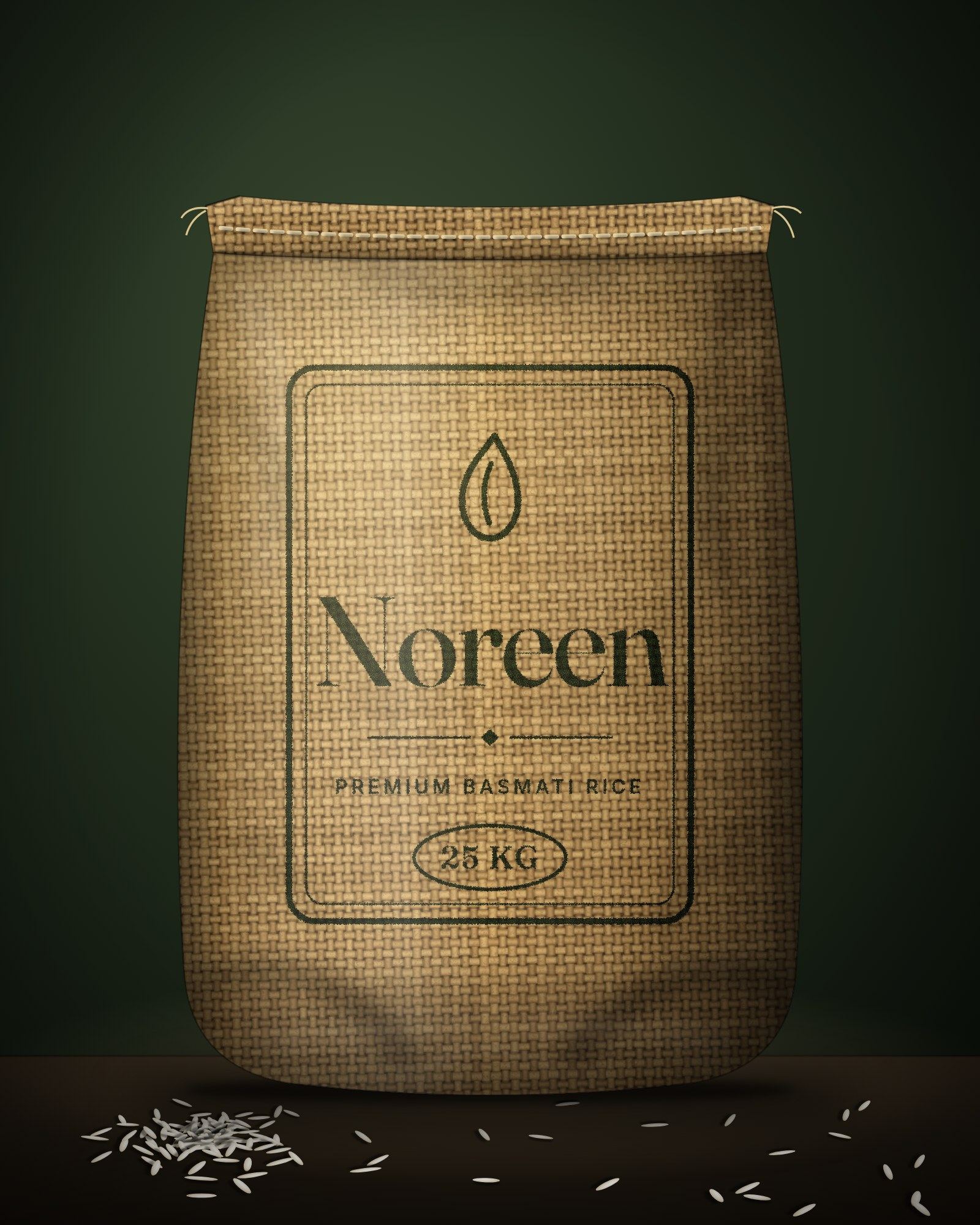 A 25 kg jute sack printed with the Noreen mark