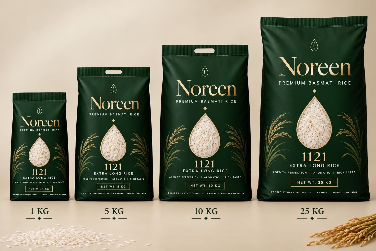 Noreen packs in 1 kg, 5 kg, 10 kg and 25 kg sizes